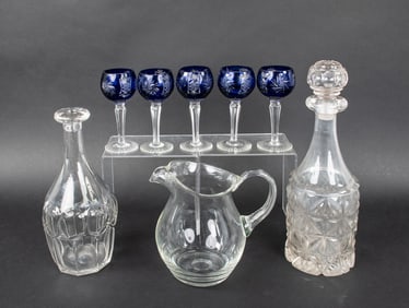 2 EAPG Bar Decanters, Cut to Clear Stems, Pitcher