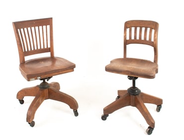 Two Early 20th C. Oak Office Chairs