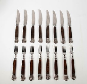 16-Pc. Cork & Son Sheffield Fork/Knife Rosewood