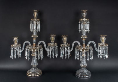 Pair of 3-Light Glass Candelabra