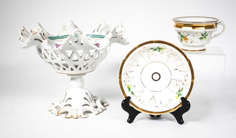 KPM Large Cup & Saucer, Reticulated Compote