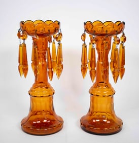 Pr. Cut Glass Amber Mantel Lustres