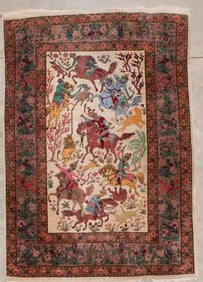 Persian Pictorial Hunting Scene Rug, 5'11"W, 8'9"L