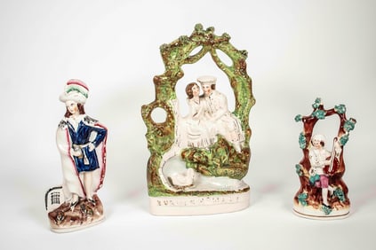 Three Staffordshire Hand Painted Ceramic Figures