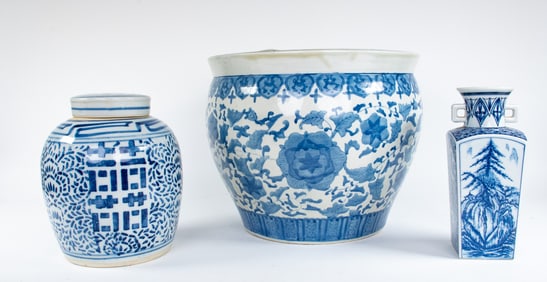 Chinese Ginger Jar, Jardiniere & Vase