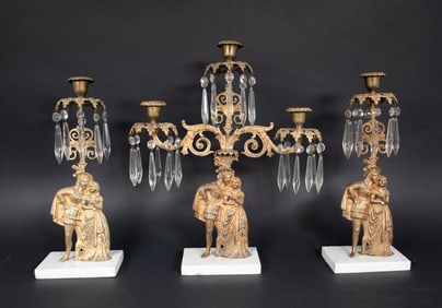 Three-Piece Brass Figural Girandole Set
