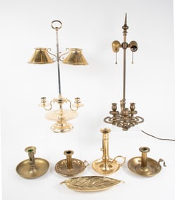 Brass Candlesticks, Lamp, Va. Metalcrafters Leaf