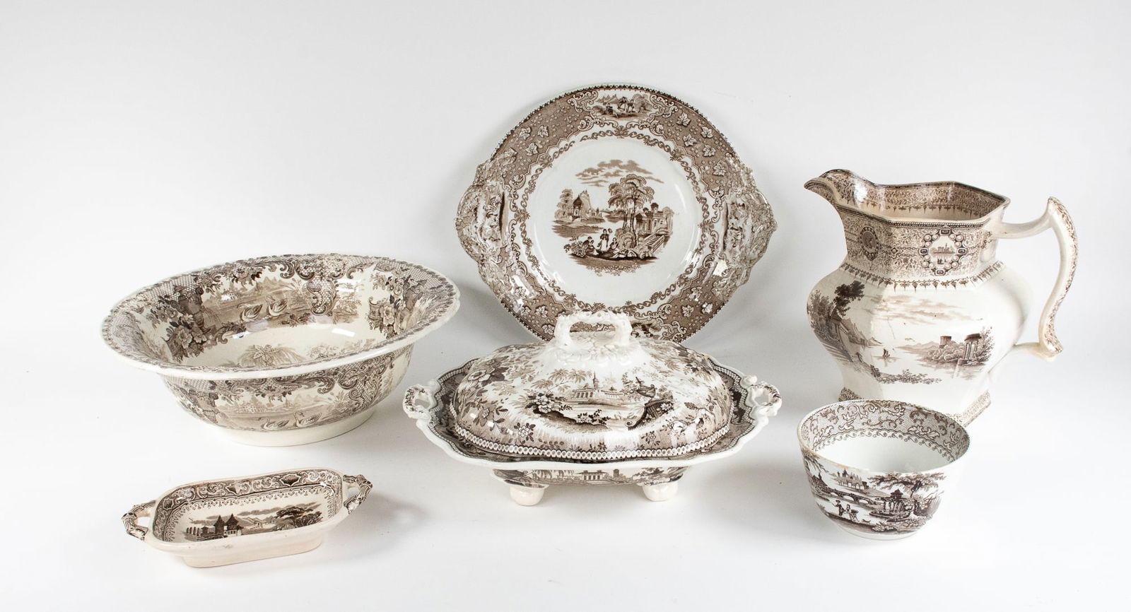 Collection of 19th C. Brown Transferware (1 of 15)