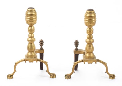 Pr. Empire Style Harvin Co. Brass Andirons