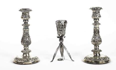 Tussie-Mussie, Silverplate on Copper Candlesticks