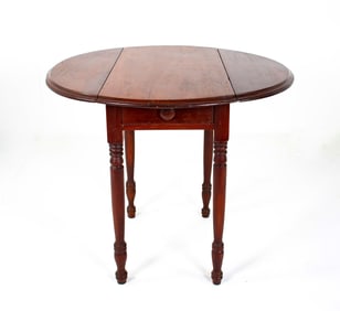 19th C. Round Walnut Drop Leaf Table