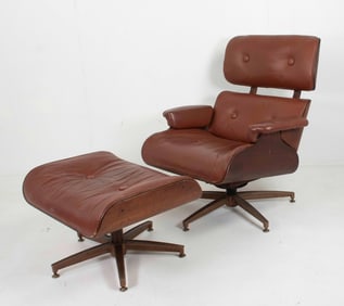Eames Style Leather Lounge Chair & Ottoman