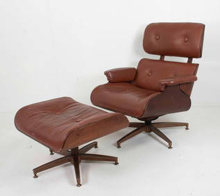 Eames Style Leather Lounge Chair & Ottoman (1 of 14)