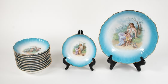 13-Pc. Porcelain Berry Set w/ Neoclassical Scenes