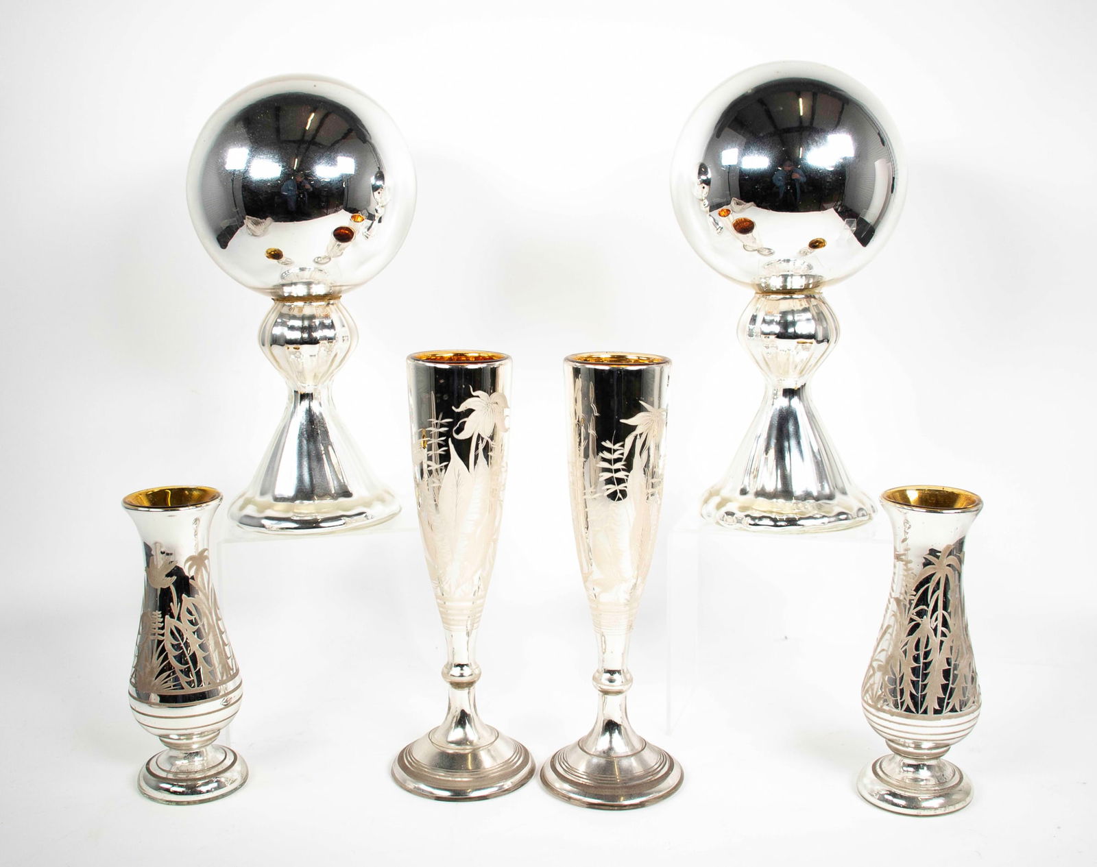 Pr. Mercury Glass Gazing Balls & 2 Prs. Vases (1 of 10)