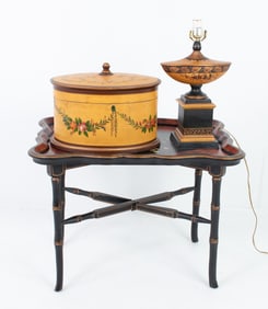 Painted Faux Bamboo Tray-Top Table, Box, Lamp