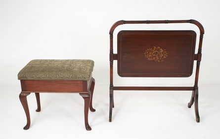 Queen Anne Style Bench & Stand w/ Butler's Tray
