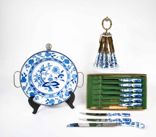 Blue Onion Warmer & Flatware, Crown Derby Knives
