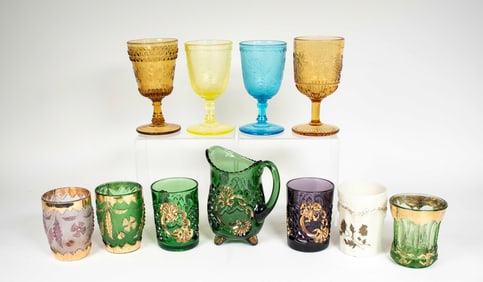 Pressed Glass Tumblers, Goblets, Creamer