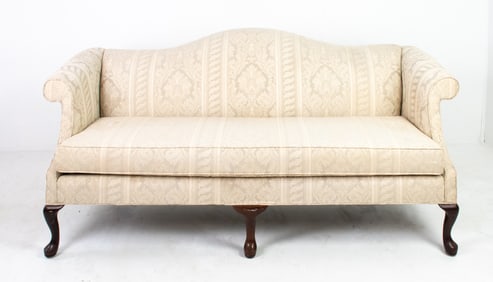 Queen Anne Style Mahogany Camelback Sofa
