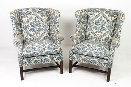 Pair Chippendale Style Wing Back Chairs