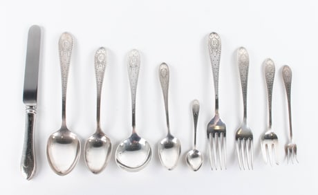 Large Set of Whiting Bright-Cut Sterling Flatware