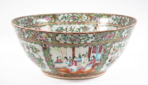 Large Chinese Export Rose Medallion Punch Bowl