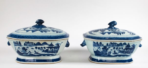 Two Chinese Export Canton Lidded Tureens