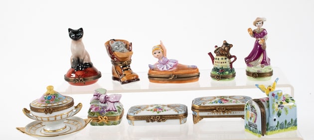 10 Hand Painted Limoges Porcelain Boxes