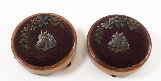 Pr. of 19th C. Beaded Horse Head Footstools