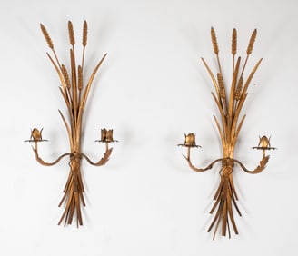 Pair of Metal Wheat Sheaf Sconces