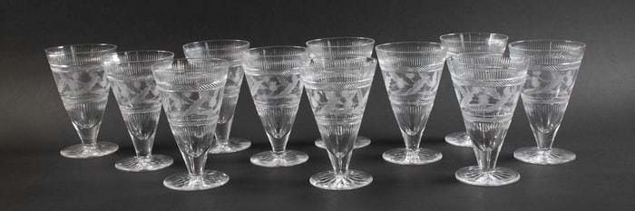 Set of 11 Thistle Pattern Ale Glasses