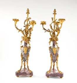 Pr. Louis XV Style Marble & Bronze Urn Candelabra
