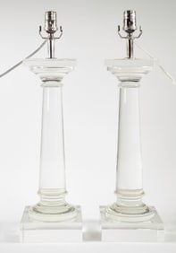Pr. Tuscan Column Heavy Clear Glass Lamps