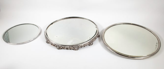 Three Silverplate Mirror Plateaus