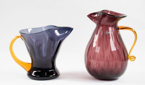 Two Blenko Violet / Topaz Pitchers