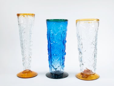 3 Blenko Hank Adams Molded Art Glass Vases