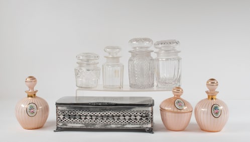 Dresser Bottles & Silverplate Glove Box