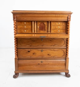 Biedermeier Style Oak w/ Satinwood Butler's Desk
