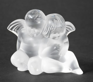 Lalique Crystal Two Angels Paperweight
