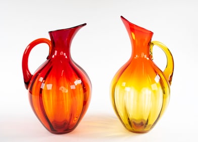 Two Blenko Panel-Optic Glass Pitchers