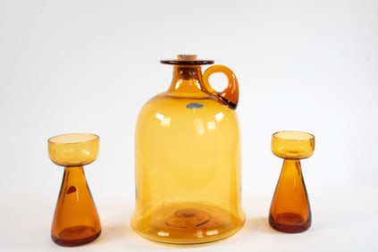 Blenko Amber Jug and Candleholders