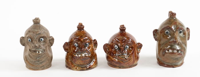 4 Marvin Bailey Miniature Folk Pottery Face Jugs