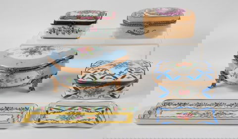 French Hand Painted Porcelain Boxes & Trays
