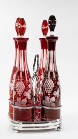 Old Sheffield Stand w/ 4 Cut-to-Clear Decanters