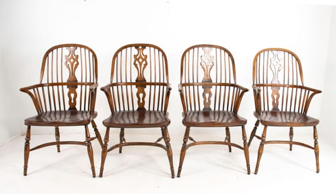 Set of 4 English Windsor Arm Chairs
