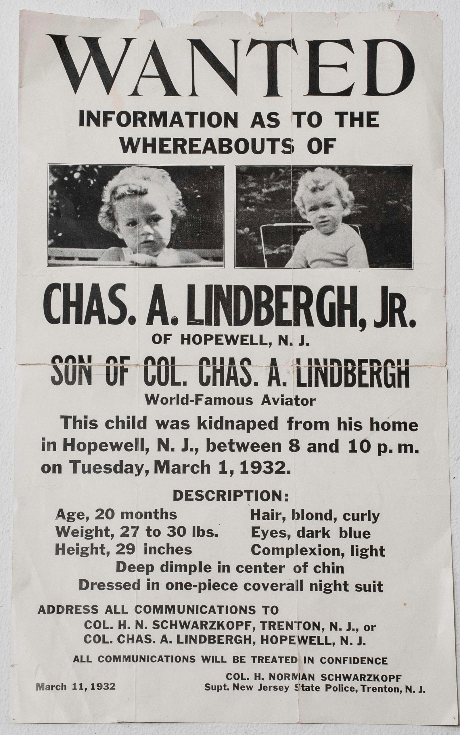 Wanted Poster Kidnapping of Charles Lindbergh, Jr. (1 of 5)