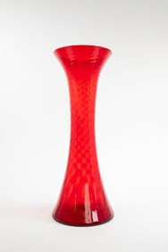 Tall Blenko Tangerine Twist Optic Floor Vase