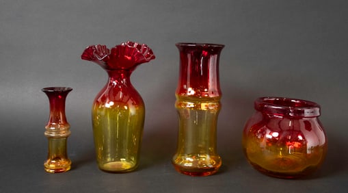 Four Blenko Tangerine Vases
