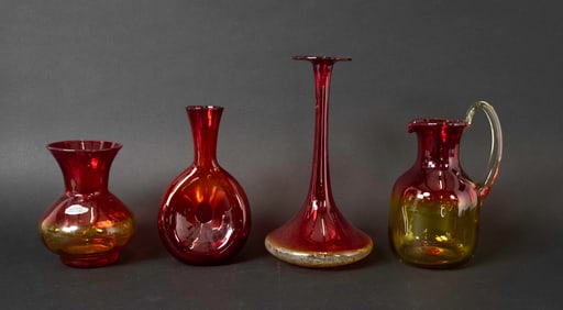 Four Blenko Tangerine Pieces
